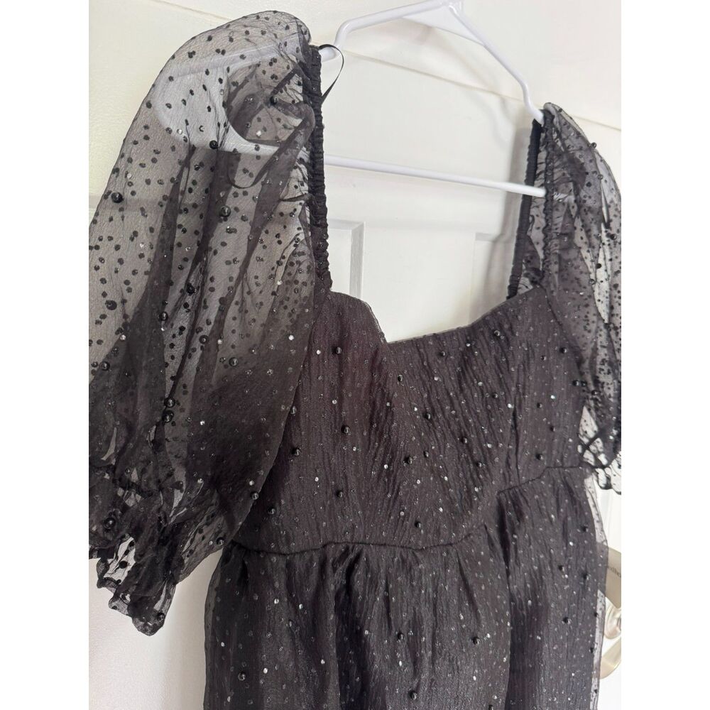 Charmed Hearts Black Sheer Mesh Beaded Babydoll Mini Dress XL NWT Juniors Party
